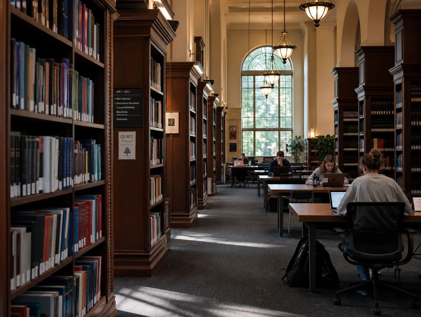 Students studying in the quiet EROS Institute library