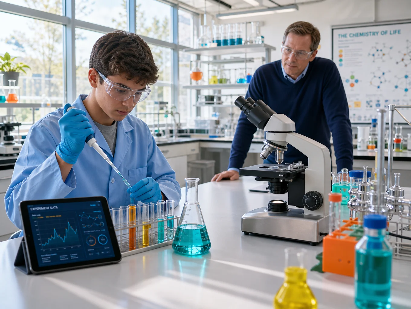 Students conducting experiments in the science laboratory