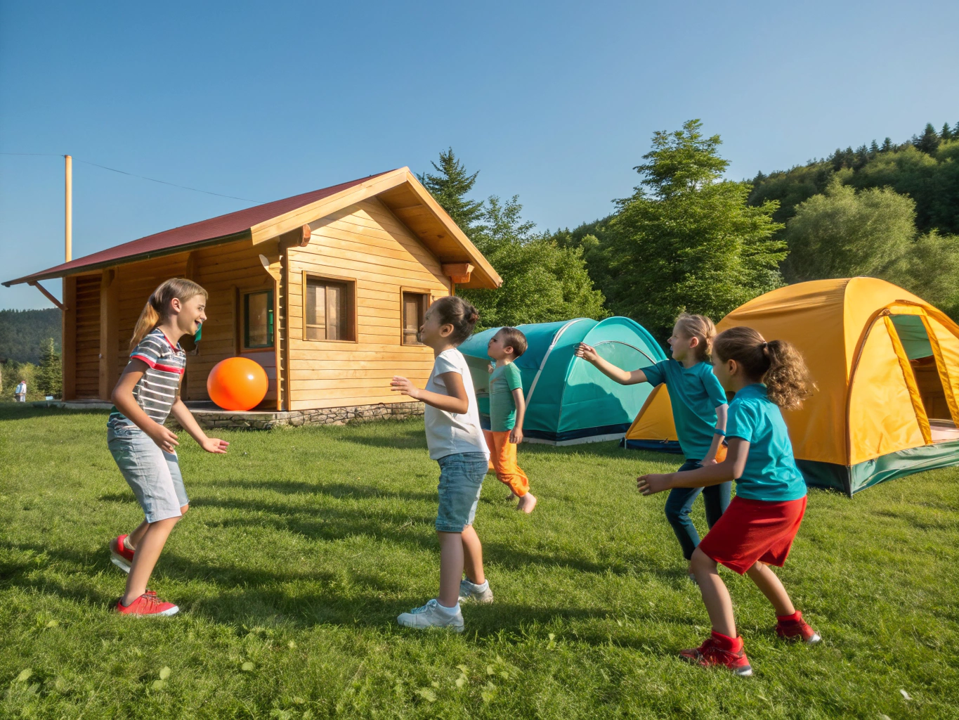 Children participating in outdoor seasonal camp activities